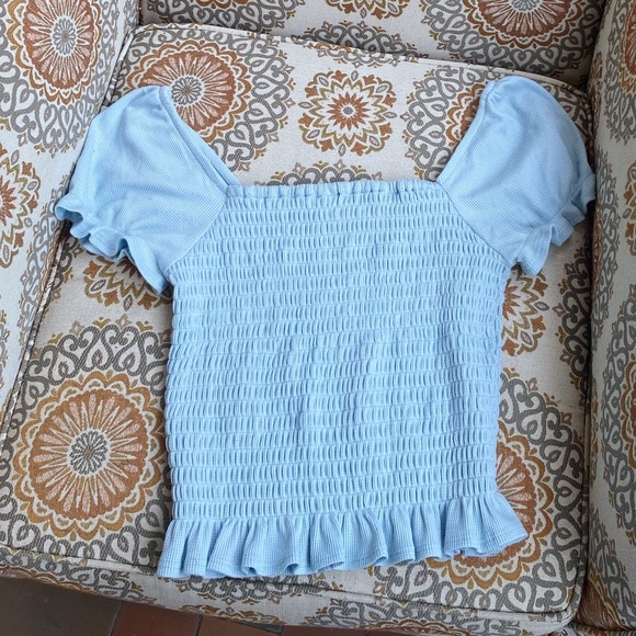 Good Luck Gem Blue Ruffle Blouse // Size M - Picture 3 of 5